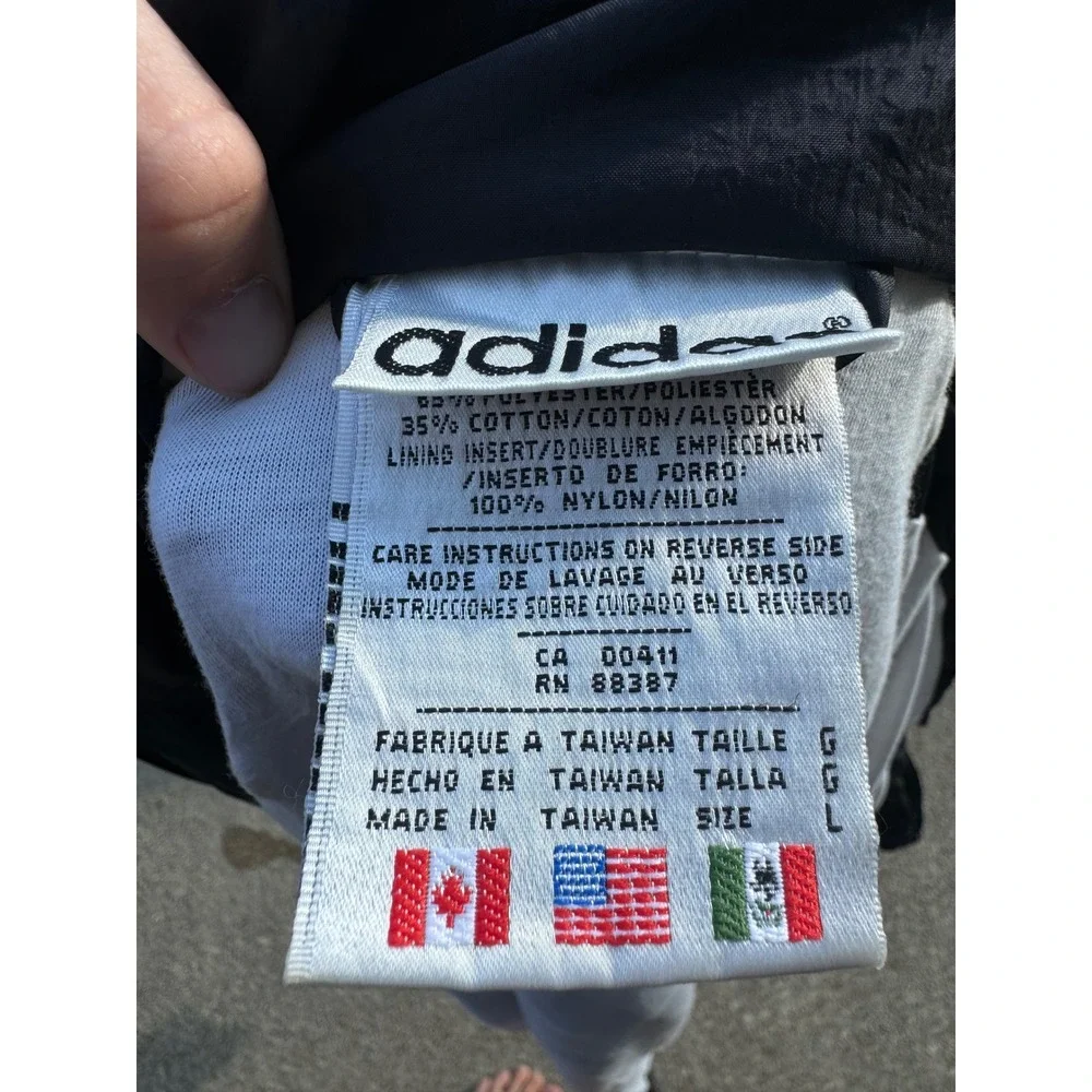 Vintage 90s Adidas Windbreaker Jacket 3 Stripe Full Zip Hooded Mens L